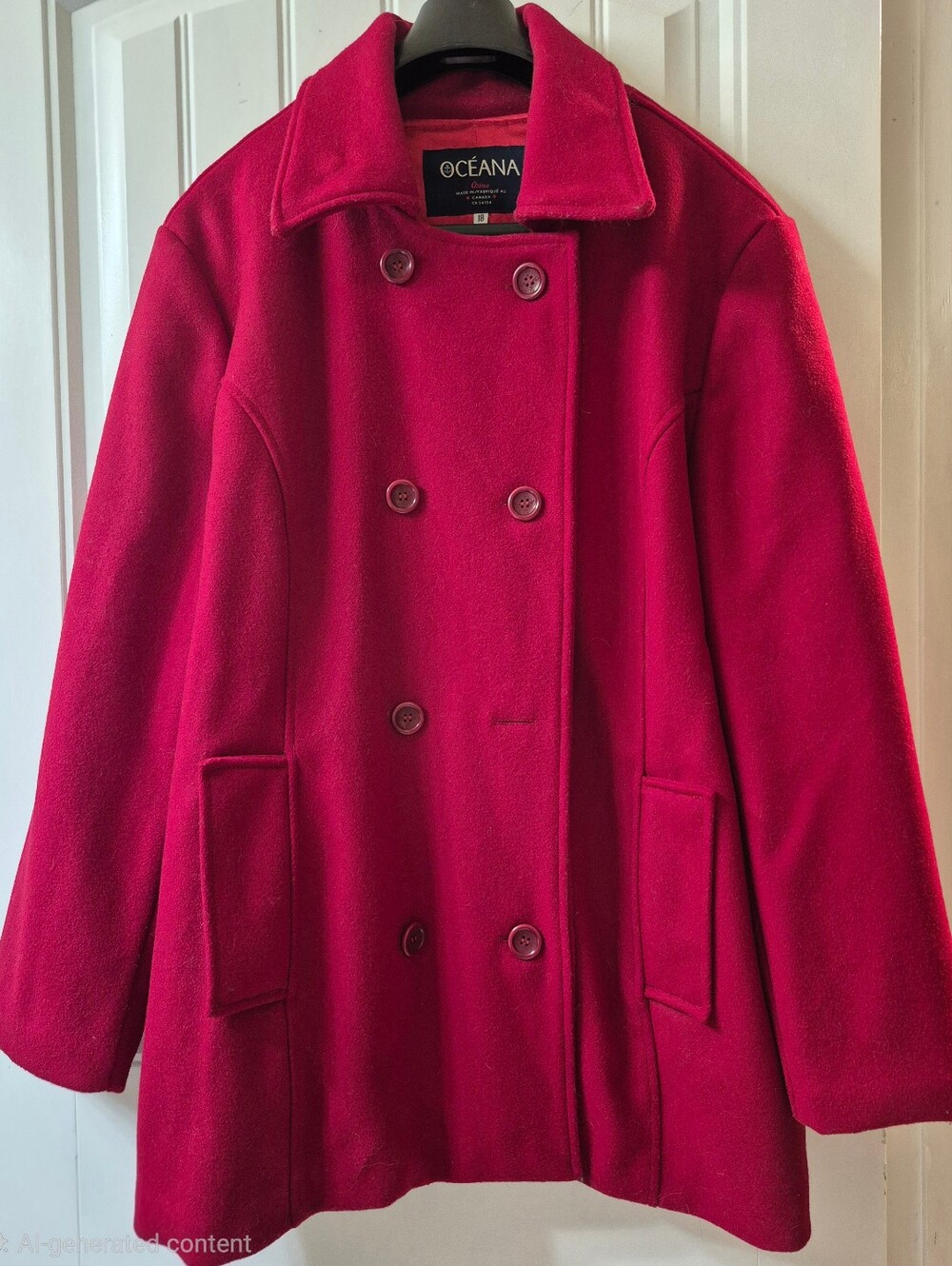 Womens Vibrant Red Océana Wool Pea Coat Size 18